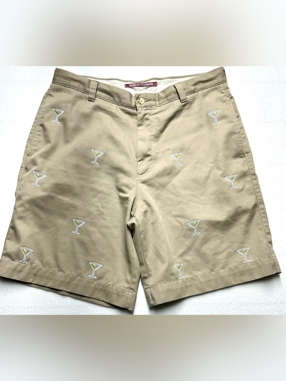 Patrick James Men’s 35 Khaki Martini Embroidered Cotton Chino Shorts 9” Inseam